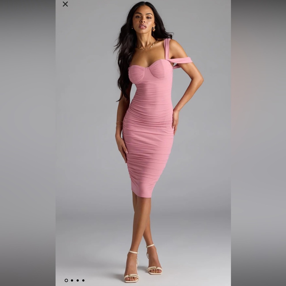 Windsor Pink Ribbed Bodycon Dress Sweetheart Neckline